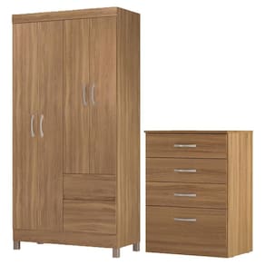 Kit Guarda Roupa Solteiro 4 Portas Lótus Cômoda Astral Amêndola Touch