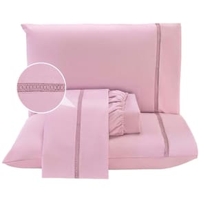 Jogo Lençol King Blush Guipir 4pç 100% Poliéster Malva