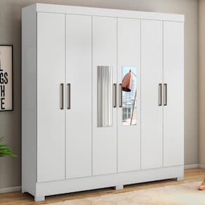 Guarda Roupa Casal 6 Portas Com Espelho E 3 Gavetas York - Branco Branco