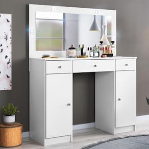 Camarim Penteadeira 3 Gavetas 2 Porta Com Led Viena - Branco Branco