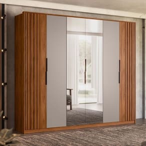 Guarda Roupa Casal 6 Portas Com Ripado E Com Espelho 6 Gavetas Equador Prime Tx Nogueira-nude