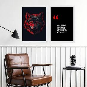 Kit 2 Quadros Motivacionais Aprendizado - Lobo 45X34Cm Vidro
