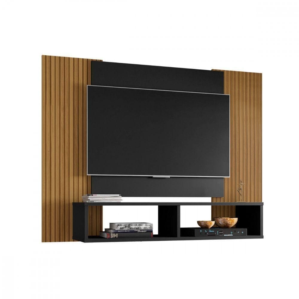Painel Para Até 48 Polegadas Navi Preto E Pintura Ripado Preto/nature