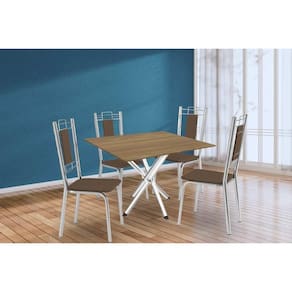 Sala de Jantar Completa Volga c/ Tampo de Madeira 90cm e 4 Cadeiras Lisboa Cromado/Nogueira - Marrom - Kappesberg