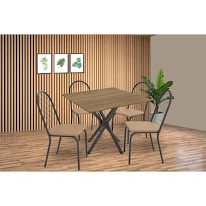 Sala de Jantar Completa Volga c/ Tampo de Madeira 90cm e 4 Cadeiras Noruega Preto/Nogueira - Cappuccino - Kappesberg