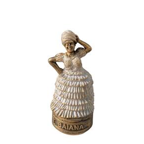 Escultura Baiana Dourada E Branca Vintage Resina 10 Cm