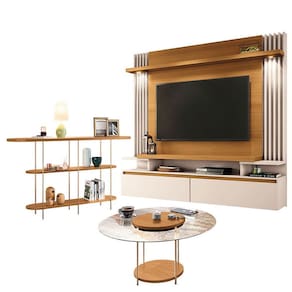 Home Suspenso Cosmo e Aparador Infinity e Mesa de Centro Sky com Tampo de Vidro Cinamomo Off White - HB Móveis