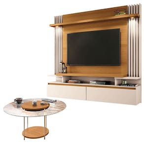 Home Suspenso Cosmo e Mesa de Centro Sky Com Tampo de Vidro Cinamomo Off White - HB Móveis