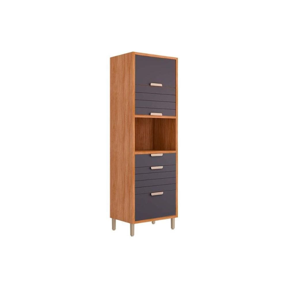 Paneleiro de Cozinha Eloise c/ 3 Portas Basculantes Riscadas 1 Nicho p/ Forno e 2 Gavetas 70 cm Cinamomo/Titanium - MGM