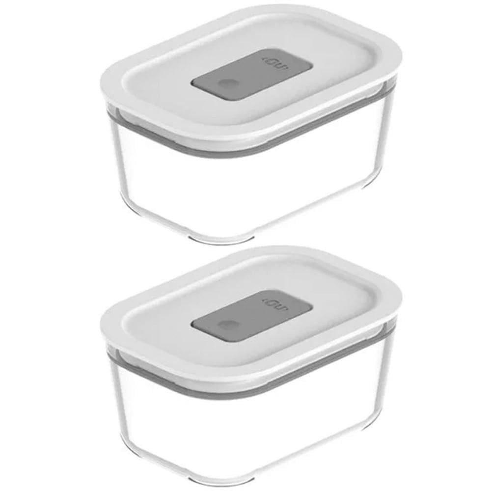 Kit 2 Potes De Vidro Borossilicato 370ml Hermético Fresh Lock Branco Marmita Ou