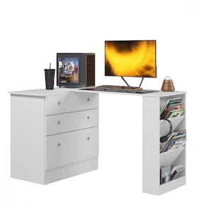 Cômoda Com Mesa Gamer Giratória Branco Qmovi Branco