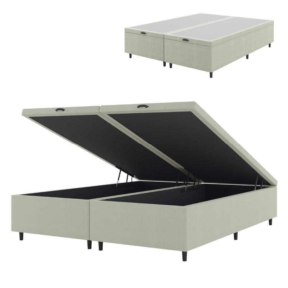 Cama Com Baú Queen 1,58m Prince Suede Bege Bege