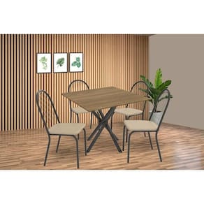 Sala de Jantar Completa Volga c/ Tampo de Madeira 90cm e 4 Cadeiras Noruega Preto/Nogueira - Bege - Kappesberg