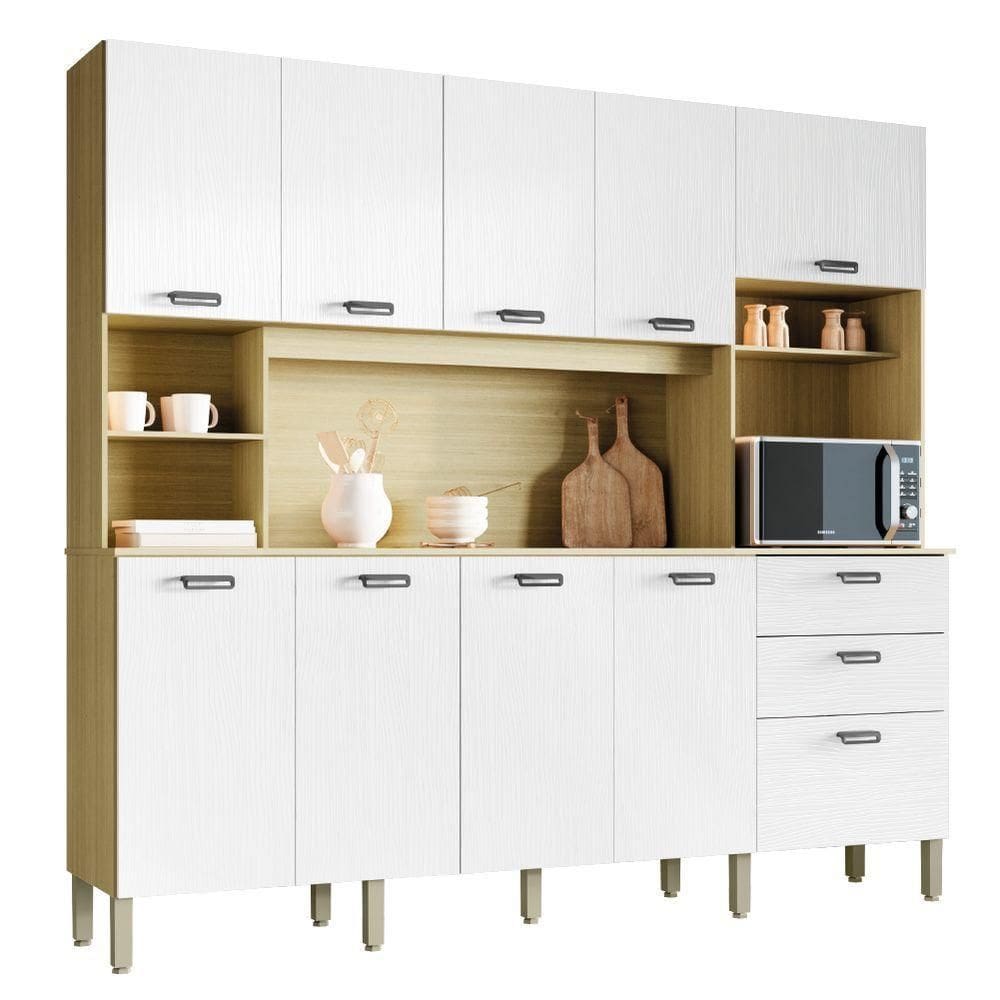 Armário De Cozinha Completa 2,22m 10 Portas 2 Gavetas Intense Branco - Madeirado Kit`s Paraná