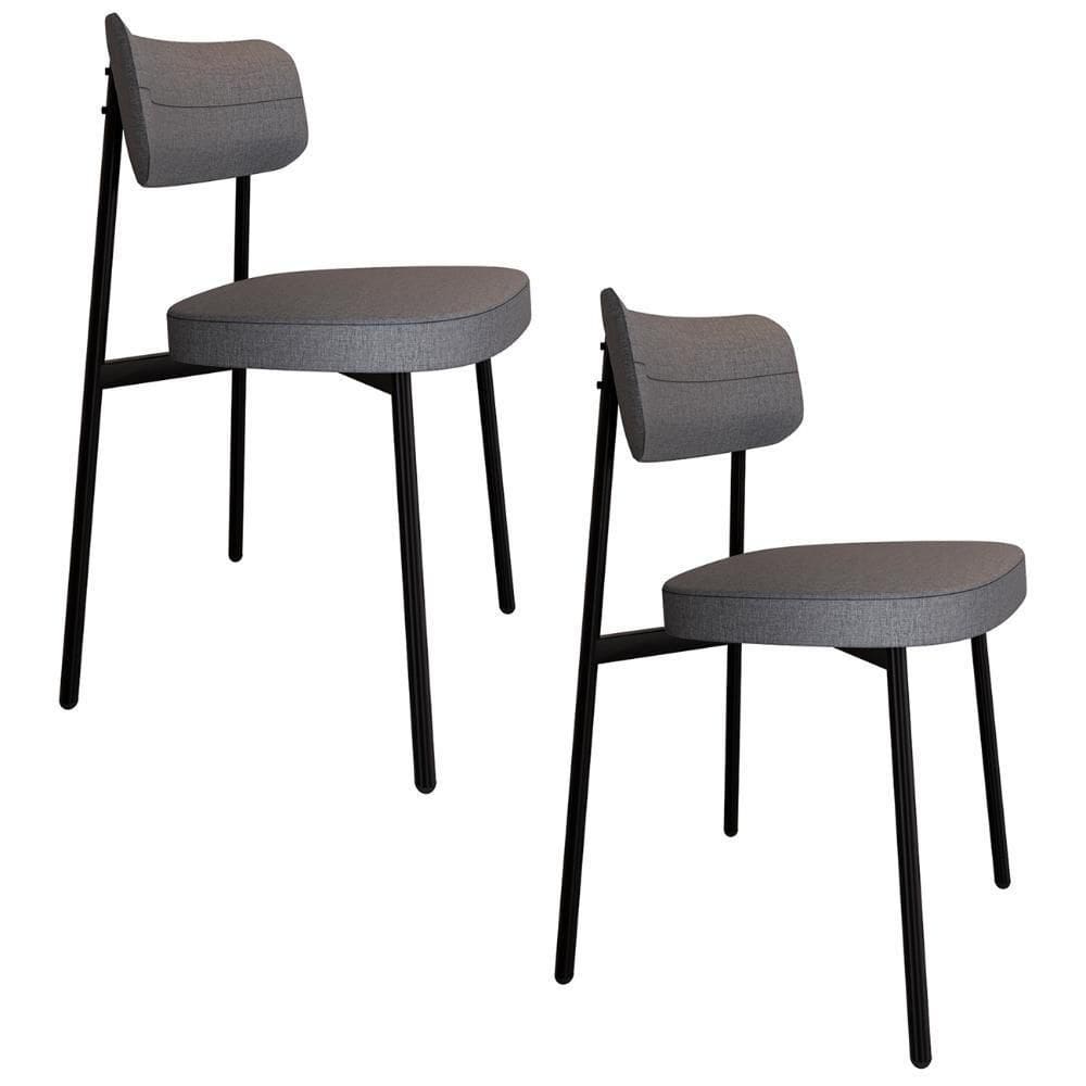 Cadeira De Jantar Estofada Kit 2 Ella M25 Linho Cinza - Mpozenato