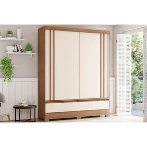 Guarda Roupa Solteiro 2 Portas de Correr e 2 Gavetas c/ Pés Briz B373 Flex Nature/Off White ou Preto - Henn