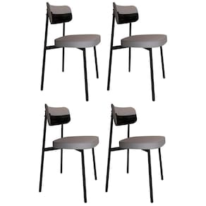 Cadeira De Jantar Estofada Kit 4 Ella M25 Linho Cinza Cl/preto - Mpozenato