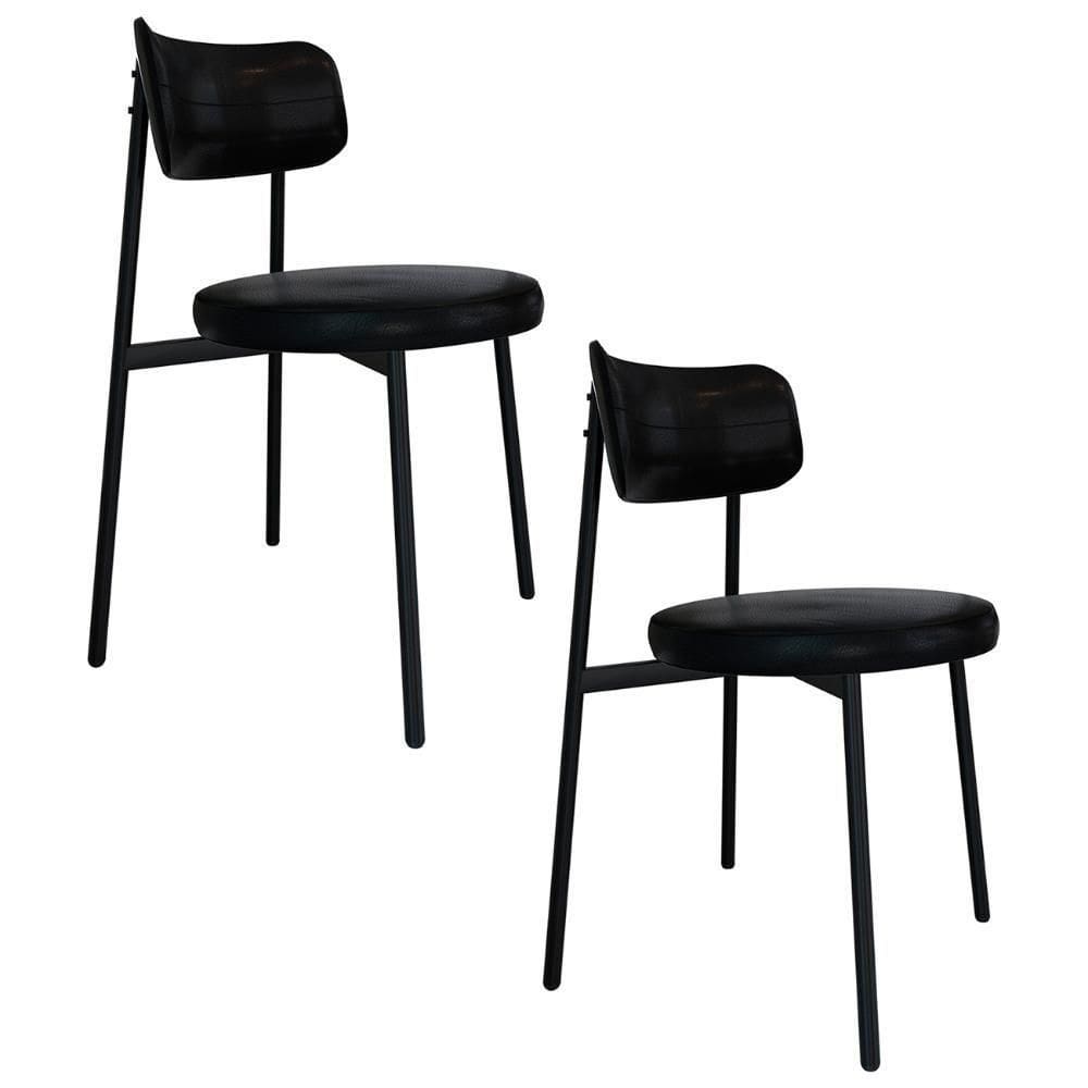 Cadeira De Jantar Estofada Kit 2 Nyka M25 Sintético Preto - Mpozenato