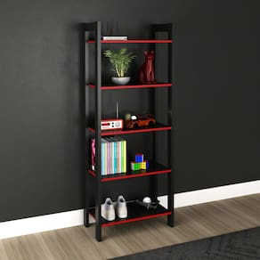 Estante Gamer Multiuso com 5 Prateleiras ME4166 Preto Vermelho