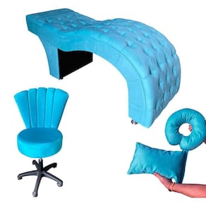 Kit Maca M1 60 + Mocho Pétala + Kit Almofadas Veludo Azul Turquesa - In9 Decor