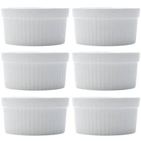 Jogo 6 Ramekins de Porcelana 240ml Canelado Lyor Branco Sobr