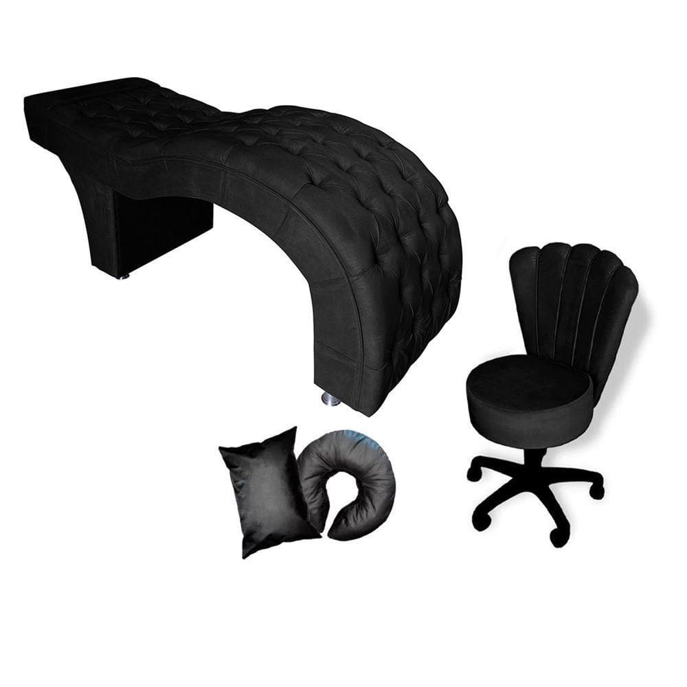 Kit Maca M1 60 + Mocho Pétala + Kit Almofadas Veludo Preto - In9 Decor