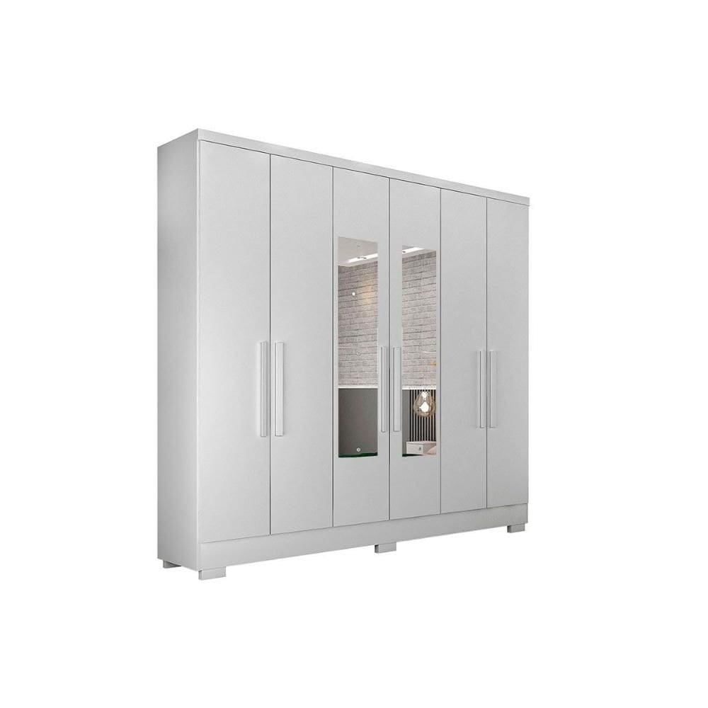 Guarda Roupa Solteiro 6 Portas (2 c/ Espelho) e 4 Gavetas c/ Pés Milly/Veneza Neve - Novo Horizonte