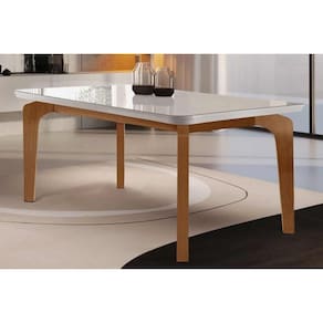 Mesa de Sala Jantar Londrina 180X90cm Mdf c/ Vidro Canto Reto Madeirado Vidro Canto Curvo - Imbuia - Naturale/Off White - Rufato