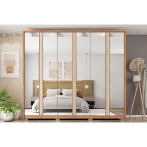 Guarda Roupa Casal 6 Portas c/ Espelho e 4 Gavetas Gladiador Double Lux Freijo/Off White - Caemmun