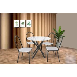 Sala de Jantar Completa Volga c/ Tampo de Vidro 95cm e 4 Cadeiras Noruega Preto - Branco - Kappesberg