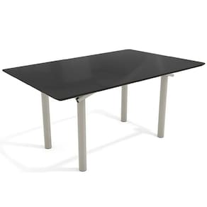 Mesa de Sala Jantar Elba Tampo Madeirado c/ Vidro 160cm Niquel/Preto - Kappesberg