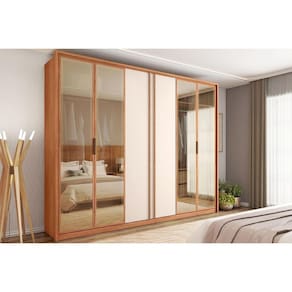 Guarda Roupa Casal 6 Portas e 4 Gavetas c/ Vidro Reflecta Cristal Freijo/Off White - Caemmun