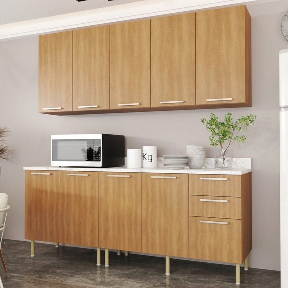 Cozinha Compacta 6 Peças, 9 Portas e 3 Gavetas Freijó