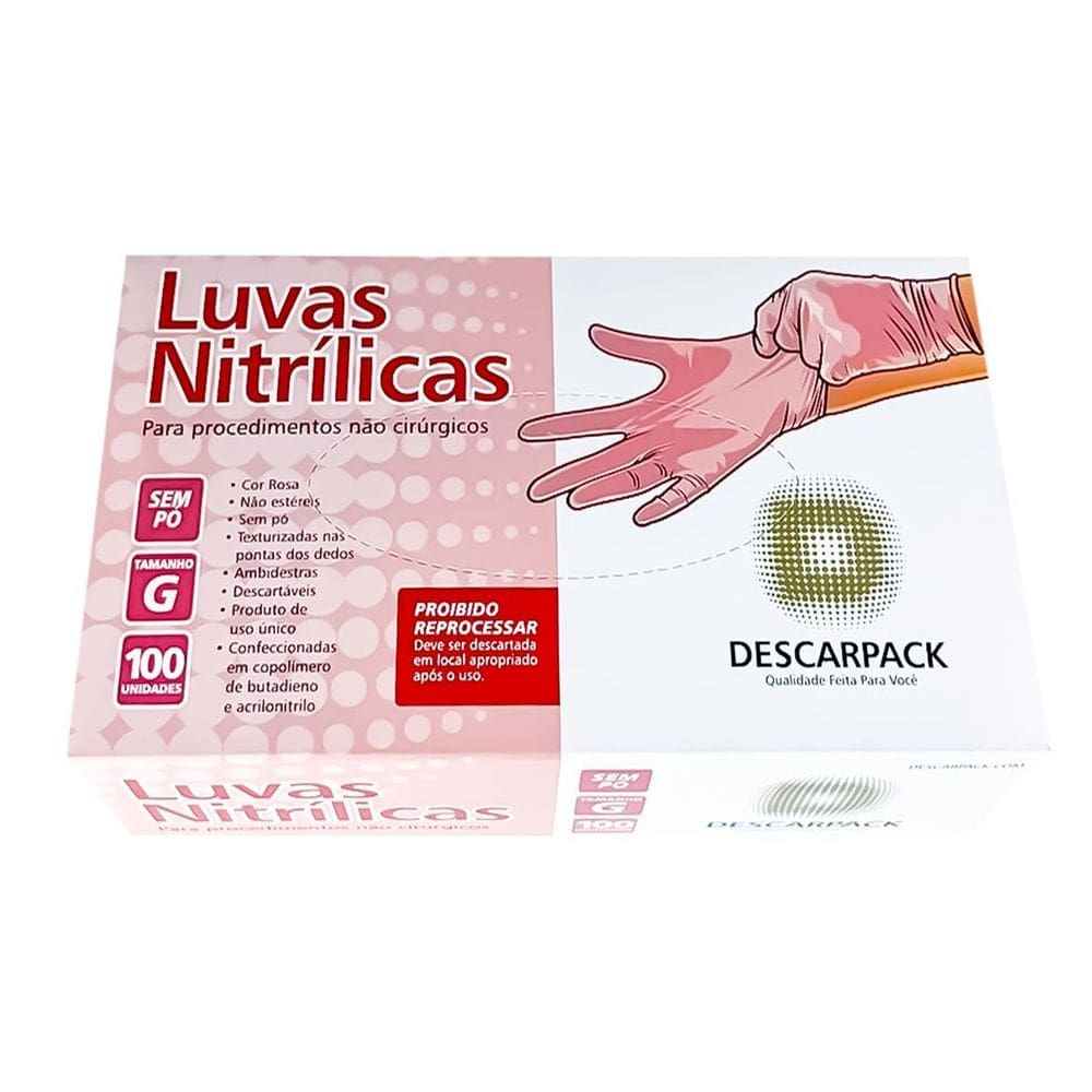 Luva Nitrílica Descart. Sem Pó Rosa Descarpack 1000Un Tam:M