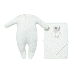 Kit Macacão Bebê Unissex + Cueiro + Naninha Little Baby -Hug