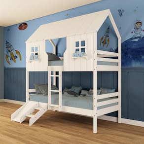Beliche Casinha Encantada com Kit Escada/ Escorregador Madeira Maciça Branco Megamobilia