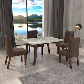 Sala de Jantar 130X90 Alba Amêndoa Bom Pastor 4 Cadeiras