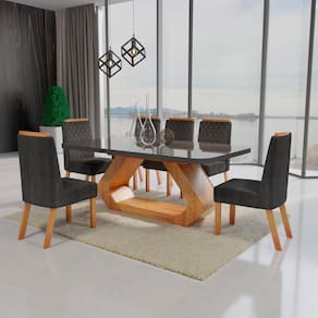 Sala de Jantar 180x90 Lottus MDF/Vidro 6 Cadeiras Bom Pastor