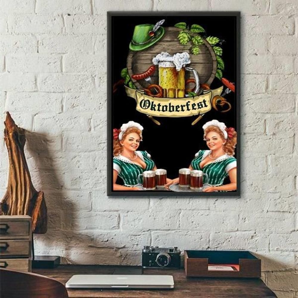 Quadro Vintage Cerveja - Oktoberfest 45X34Cm - Com Vidro