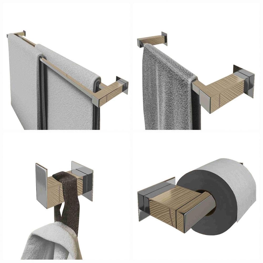 Kit Toalheiro Duplo 70Cm Inox 4 Pçs Polido Ou Preto Fosco