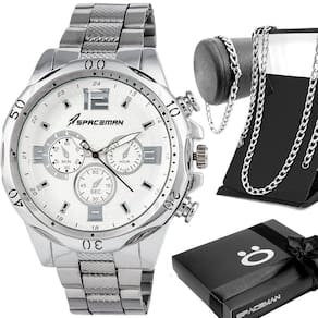 Relogio Aço Inox Prata Masculino + Caixa + Cordao Robusto