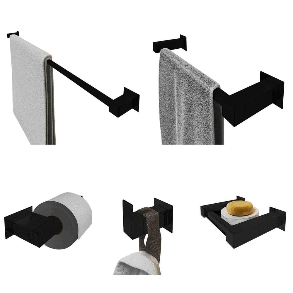 Kit Toalheiro 70Cm Inox Banheiro 5 Pçs Polido Ou Preto Fosco