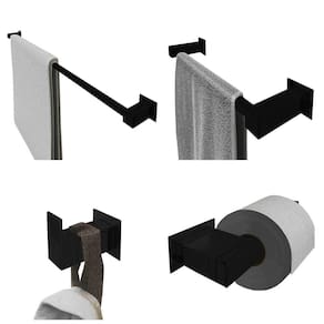 Kit Toalheiro 1Mt Inox Banheiro 4 Pçs Polido Ou Preto Fosco