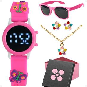 Relogio Digital Infantil + Oculos Sol + Caixa Rosa Menina