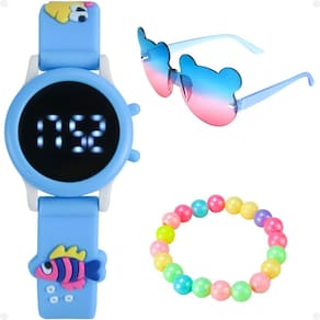 Relogio Digital Menina Infantil Azul Oculos Sol Pulseira