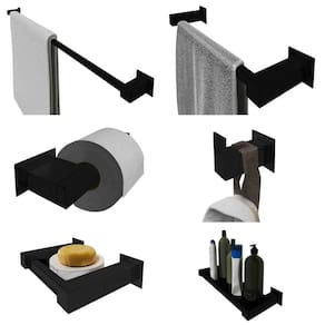 Kit Toalheiro 1Mt Inox Banheiro 6 Pçs Polido Ou Preto Fosco