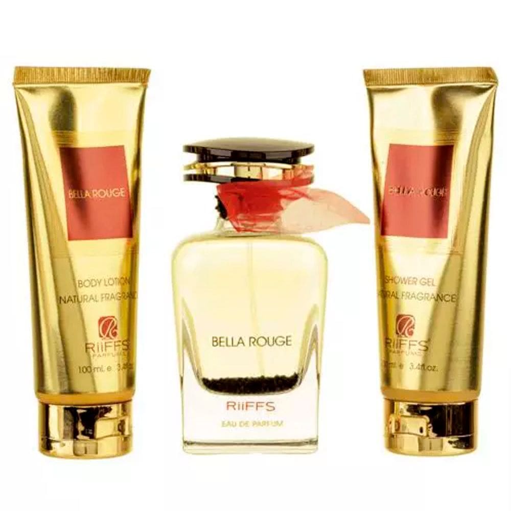Kit Perfume Bella Rouge Riffs Edp Feminino 100ml + Shower 100ml + Body Lotion 100ml