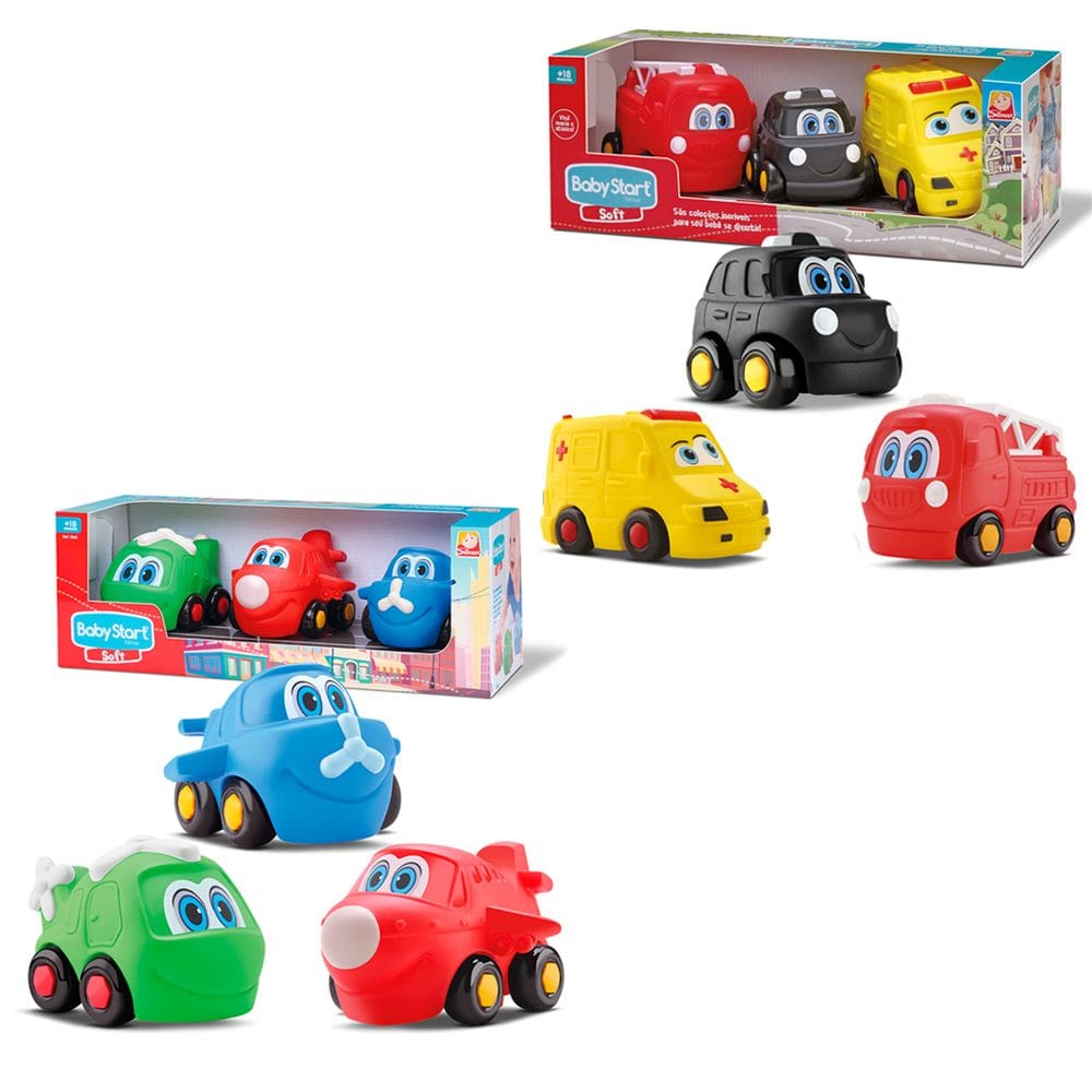 6 Brinquedo Vinil Infantil Carro Emergência Avião Helicópter