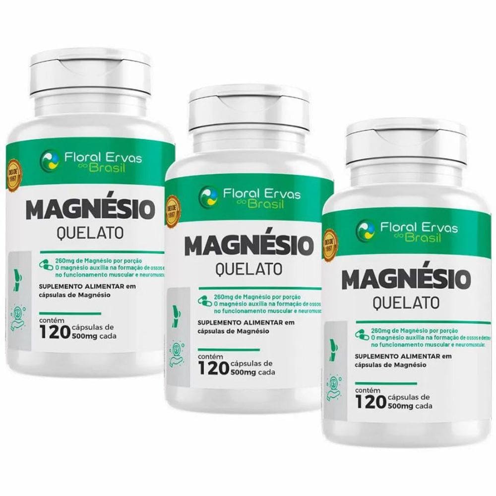 Kit Com 3x Magnesio Quelato 500mg 360 Cápsulas - Floral Ervas