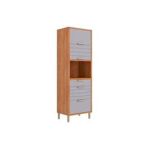 Torre Quente de Cozinha Paneleiro Eloise c/ 3 Portas Basculantes Riscadas 1 Nicho p/ Forno e 2 Gavetas 70 cm Cinamomo/Platina - MGM